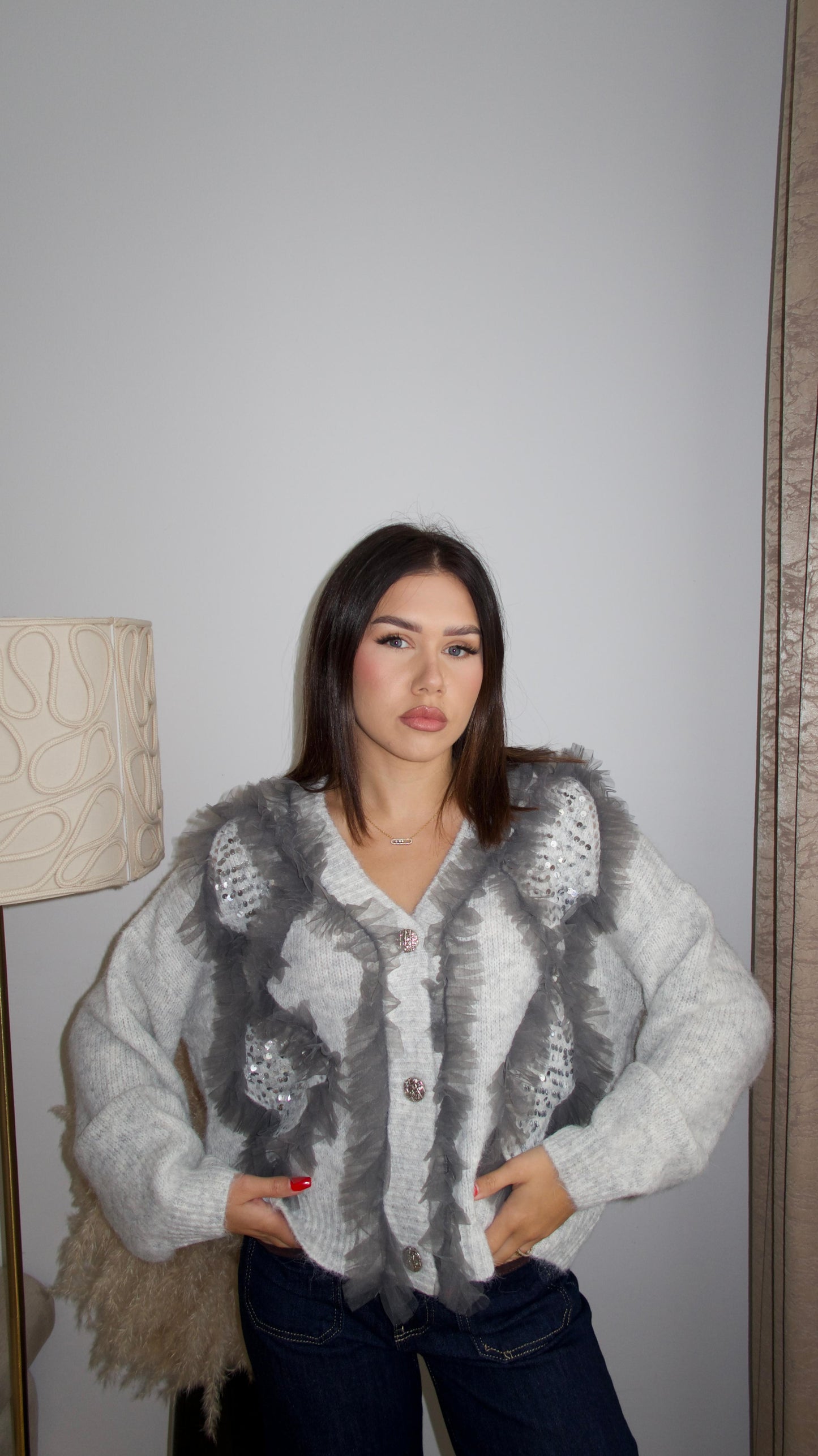 Cardigan with ruffles and glitter S/M/L/XL