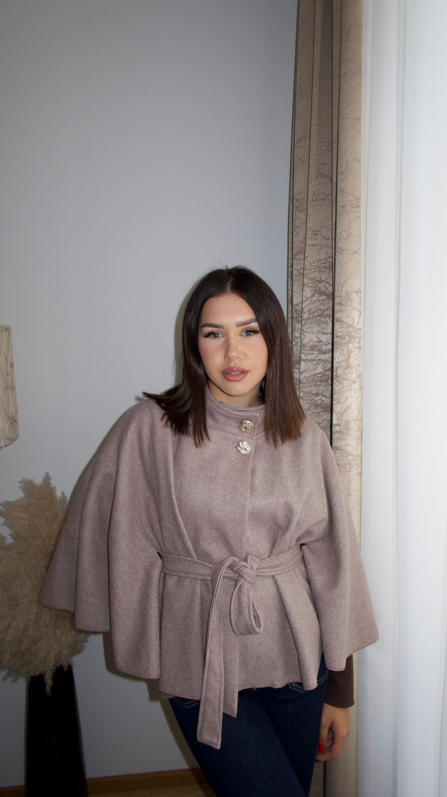 Poncho with gold buttons S/M