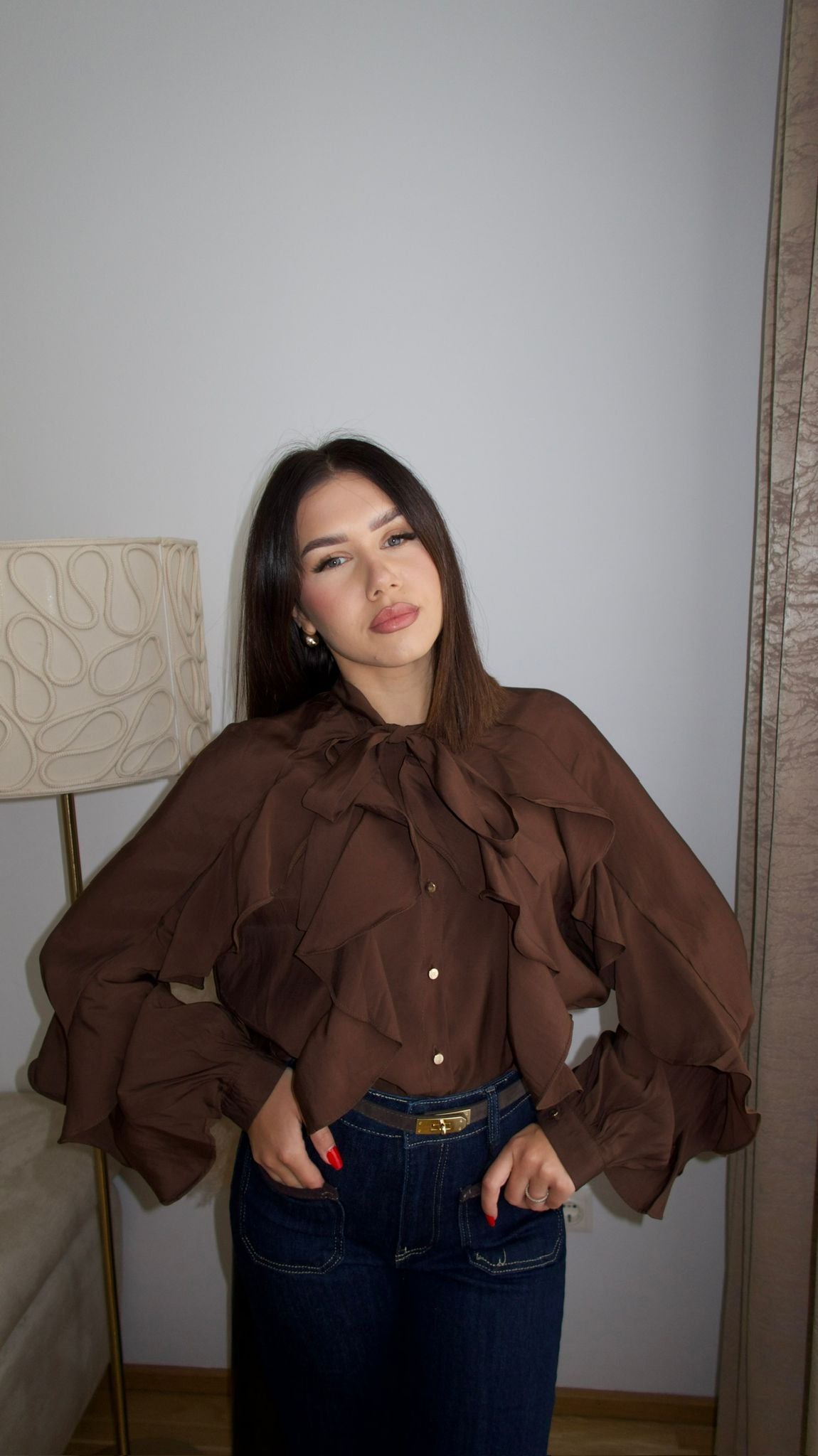 Brown blouse with ruffles M/L