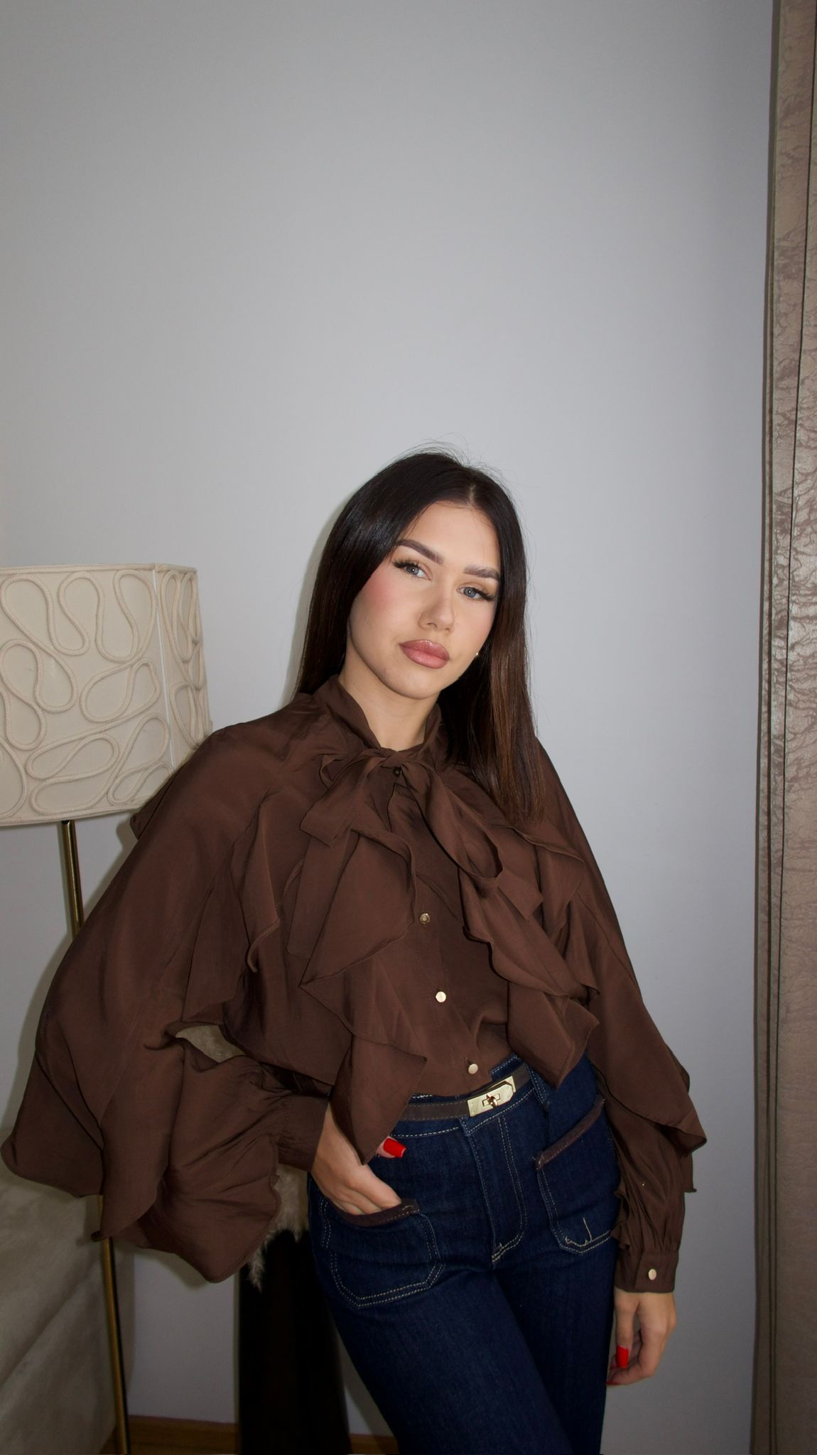 Brown blouse with ruffles M/L