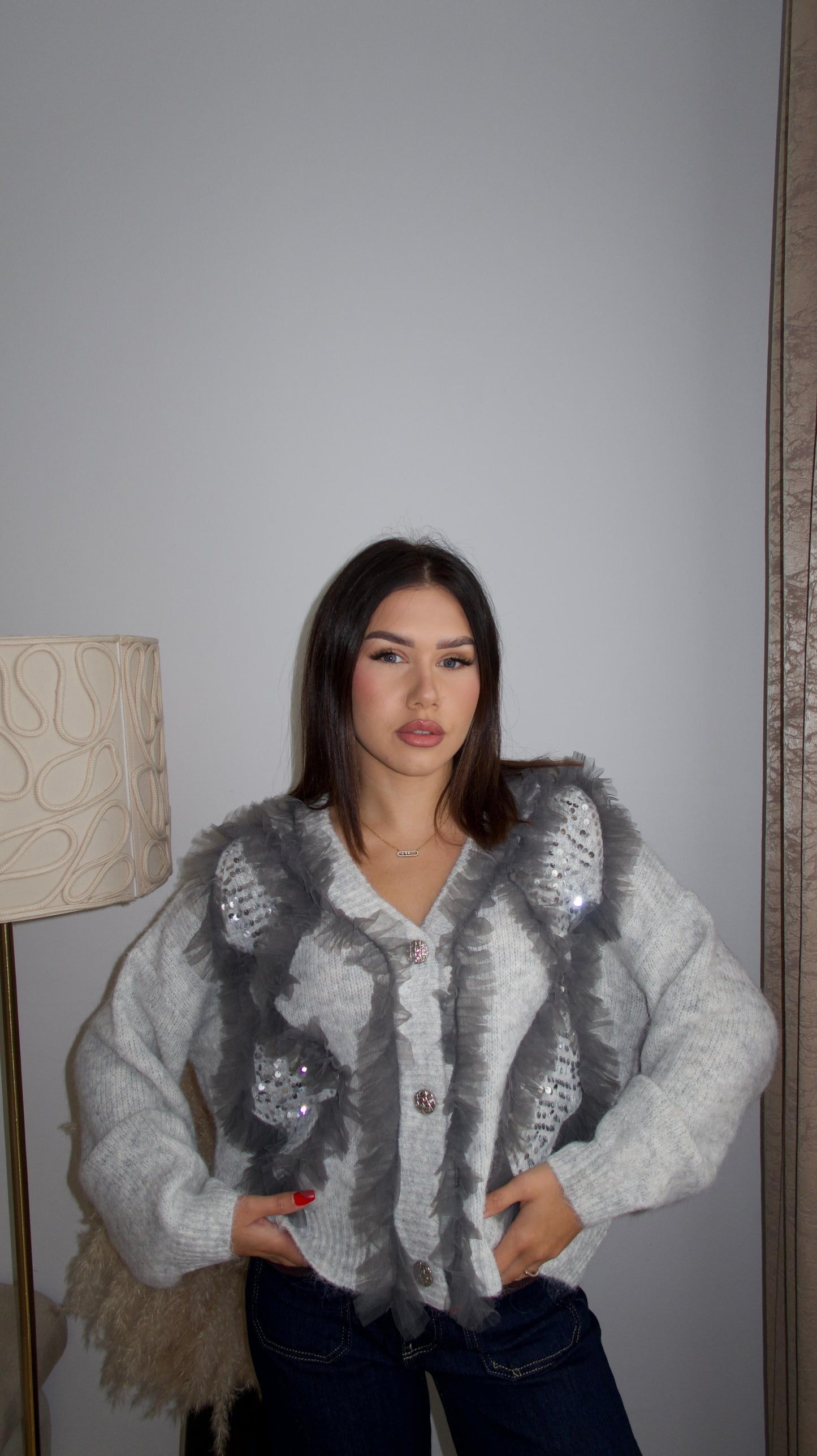 Cardigan with ruffles and glitter S/M/L/XL