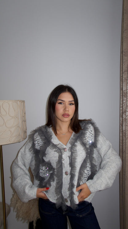Cardigan with ruffles and glitter S/M/L/XL