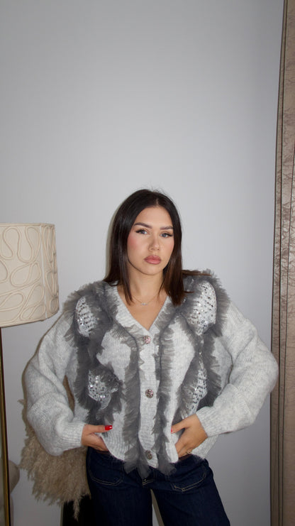 Cardigan with ruffles and glitter S/M/L/XL